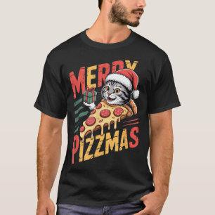 Merry Zzmas Christmas Cat Funny Zza Lover Xmas Cat T-Shirt