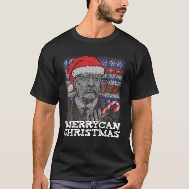Merrycan Christmas Patriotic President Roosevelt U T-Shirt (Front)
