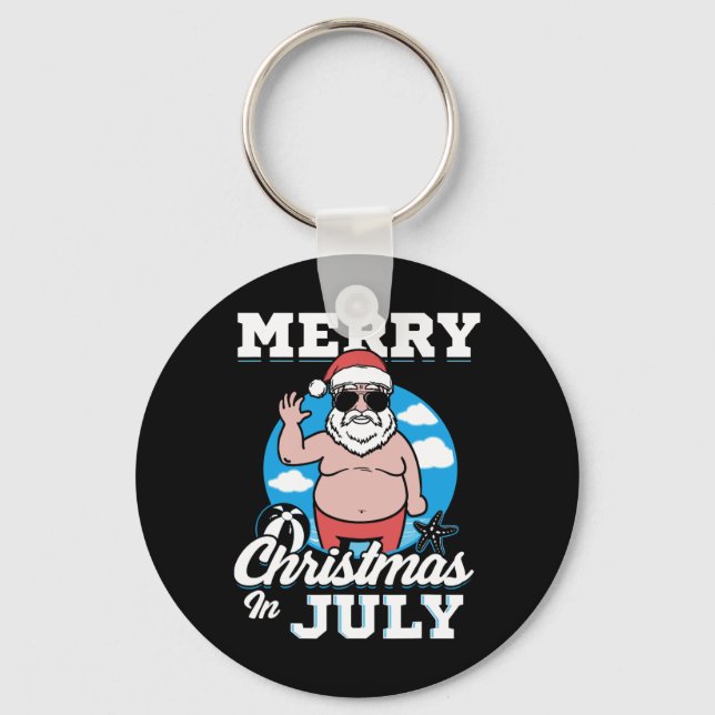 Merrychristmas In July Funny Santa  Key Ring (Front)