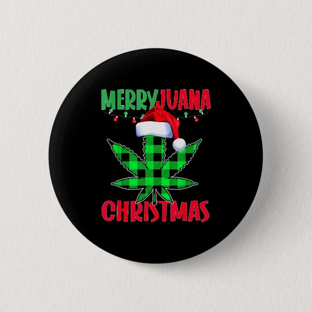 Merryjuana Weed Leaf Funny Christmas Pajama X-mas  6 Cm Round Badge (Front)