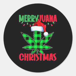 Merryjuana Weed Leaf Funny Christmas Pajama X-mas  Classic Round Sticker