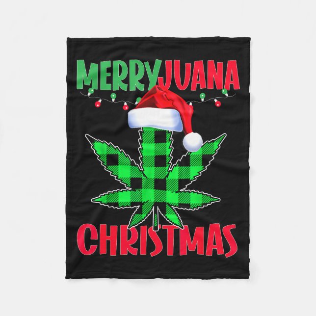 Merryjuana Weed Leaf Funny Christmas Pajama X-mas  Fleece Blanket (Front)