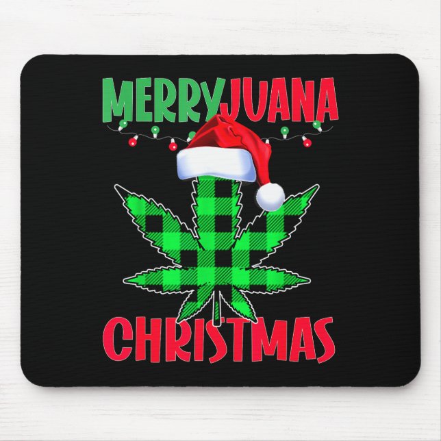 Merryjuana Weed Leaf Funny Christmas Pajama X-mas  Mouse Mat (Front)