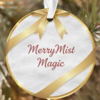 MerryMist Magic Cozy Winter Snowflake & Gold Ribbo Ornament
