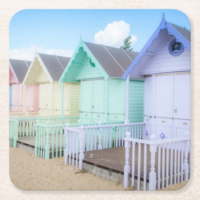 Mersea Island Beach Huts Square Paper Coaster (Front)