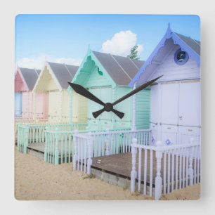 Mersea Island Beach Huts Square Wall Clock