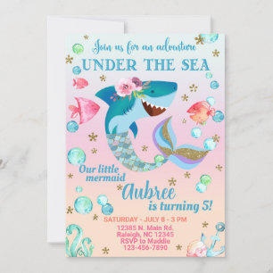 Mershark girl birthday invitation, under the sea. invitation