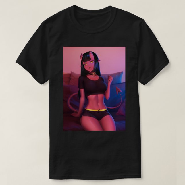 Meru The Succubus  Meru The Demon Girl Black Borde T-Shirt (Design Front)