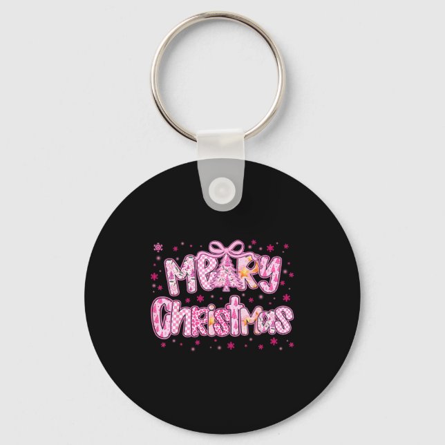 Mery Christmas Cute Nk Coquette Pajamas Xmas Women Key Ring (Front)