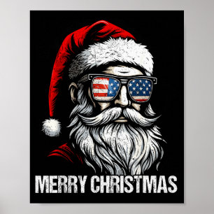 Mery Christmas Vintage Santa Us Flag Pjs Pajamas X Poster