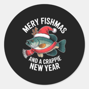 Mery Fishmas And A Crape New Year Funny Fishing Ch Classic Round Sticker