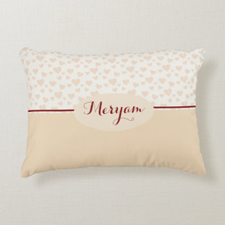 Meryam Monogram Hearts Pattern in Peach & Burgundy Decorative Cushion