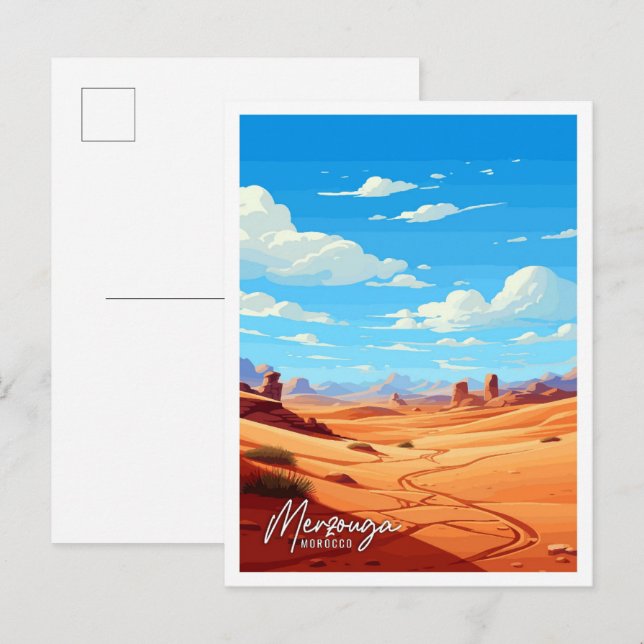 Merzouga Morocco Art vintage travel illustration Postcard (Front/Back)