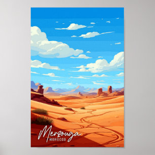 Merzouga Morocco Art vintage travel illustration Poster