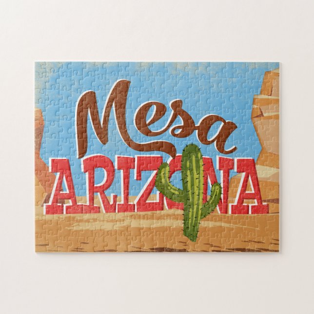 Mesa Arizona Cartoon Desert Vintage Travel Jigsaw Puzzle (Horizontal)