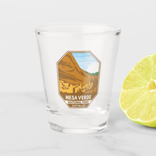 Mesa Verde National Park Cliff Palace Retro Emblem Shot Glass (Front)