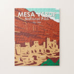 Mesa Verde National Park Colorado Colourful Vintag Jigsaw Puzzle<br><div class="desc">Mesa Verde vector artwork design. The park is known for its well-preserved Ancestral Puebloan cliff dwellings,  notably the huge Cliff Palace.</div>