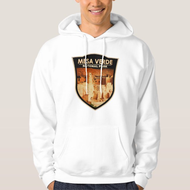 Mesa Verde National Park Colorado Watercolor Badge Hoodie (Front)