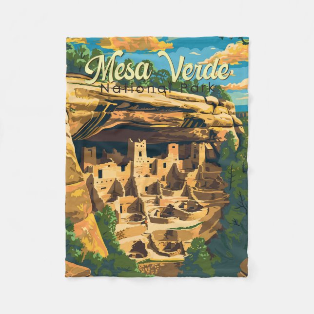 Mesa Verde National Park Illustration Travel Art Fleece Blanket (Front)
