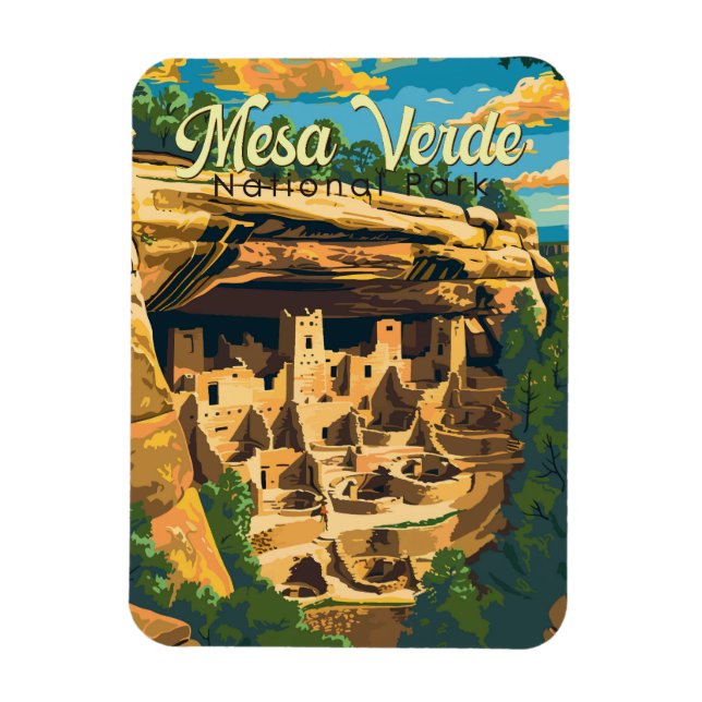 Mesa Verde National Park Illustration Travel Art Magnet (Vertical)