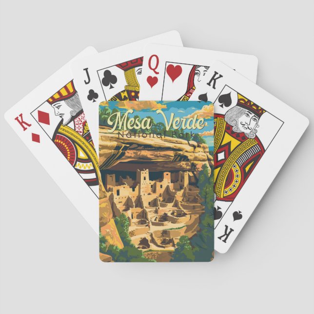 Mesa Verde National Park Illustration Travel Art Playing Cards (Back)