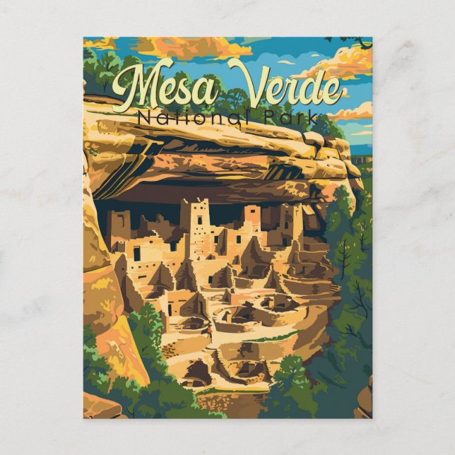 Mesa Verde National Park Illustration Travel Art Postcard (Front)