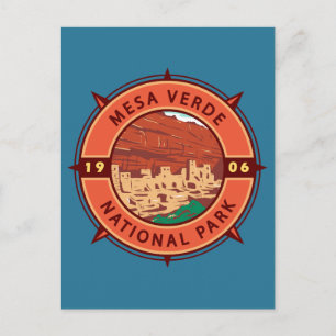 Mesa Verde National Park Retro Compass Emblem Postcard
