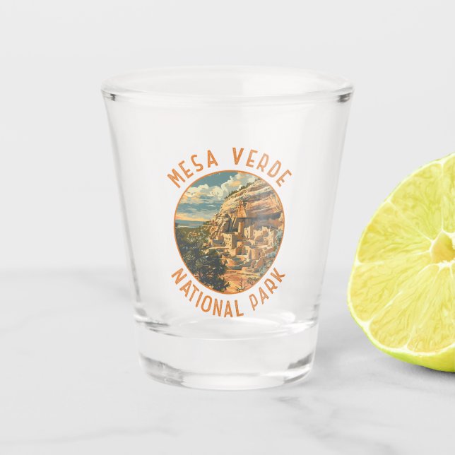 Mesa Verde National Park Retro Distressed Circle Shot Glass (Front)