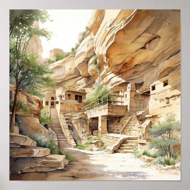 Mesa Verde National Park Watercolor Art Poster (Front)