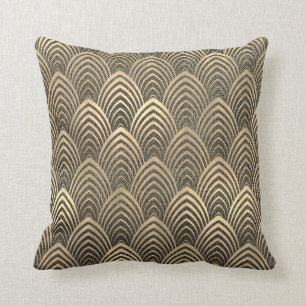 Mesh Sepia Gold Black Art Deco Seashells Scales Cushion