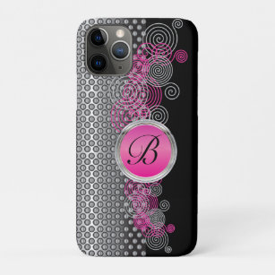 Mesh Steel with Circular Silver and Pink on Black iPhone 11 Pro Case