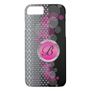 Mesh Steel with Circular Silver and Pink on Black Case-Mate iPhone Case