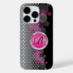 Mesh Steel with Circular Silver and Pink on Black Case-Mate iPhone Case