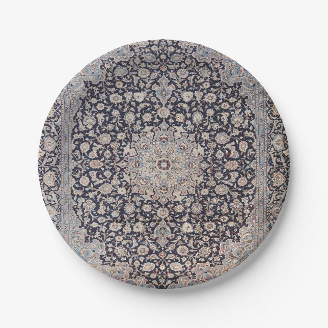 Meshed Persia Dusty Blue Dark Grey  Paper Plate (Front)