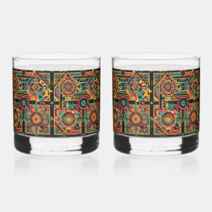 Mesmeric Cyan "Aztec Dream" Beverage Rocks Glasses