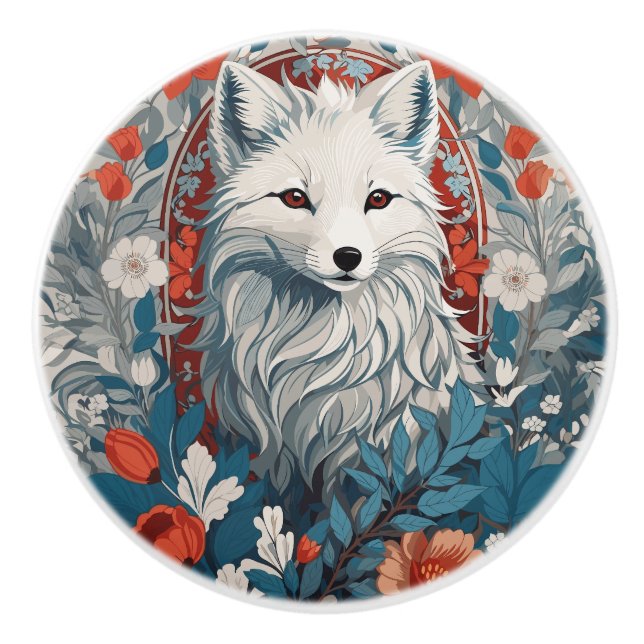 Mesmerising Artic Fox Wildlife  Ceramic Knob (Front)