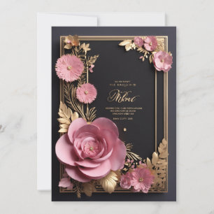 Mesmerising Black Pink 3D Flower Greetings Card 