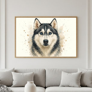 Mesmerising Blue-Eyed Husky Watercolor Portrait Poster