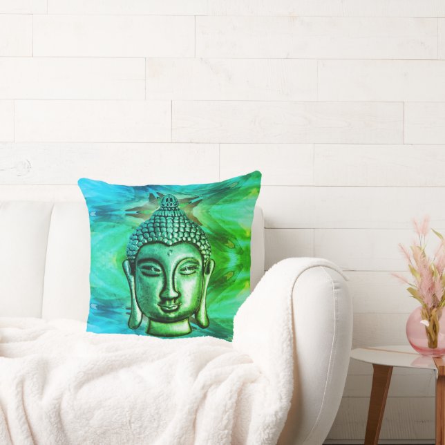 Mesmerising Blue Green Abstract Buddha Cushion (Couch)