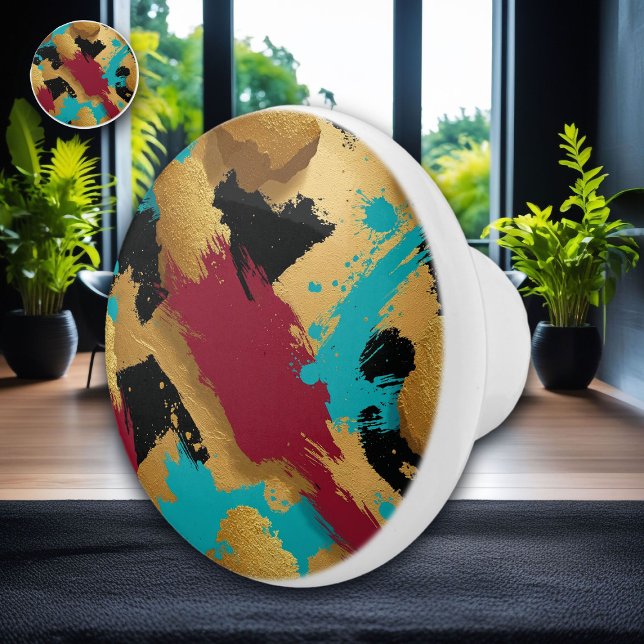 Mesmerising Gold Sponge-Paint Pattern – Bold Black Ceramic Knob (Creator Uploaded)