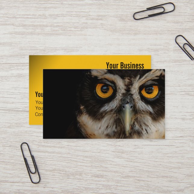 Mesmerising Golden Eyes of a Spectacled Owl Business Card (Front/Back In Situ)