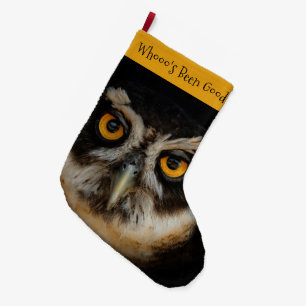 Mesmerising Golden Eyes of a Spectacled Owl Large Christmas Stocking