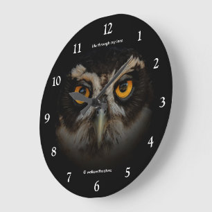 Mesmerising Golden Eyes of a Spectacled Owl Large Clock