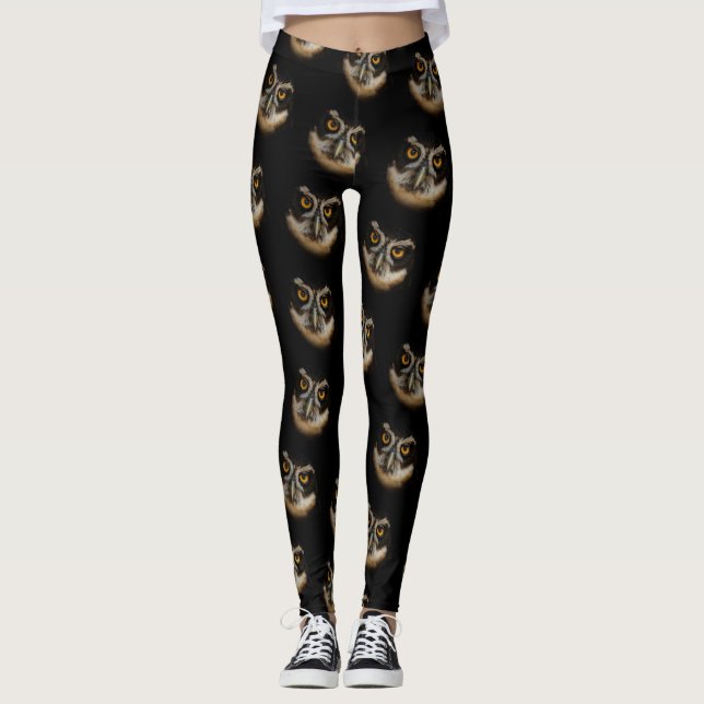 Mesmerising Golden Eyes of a Spectacled Owl Leggings (Front)