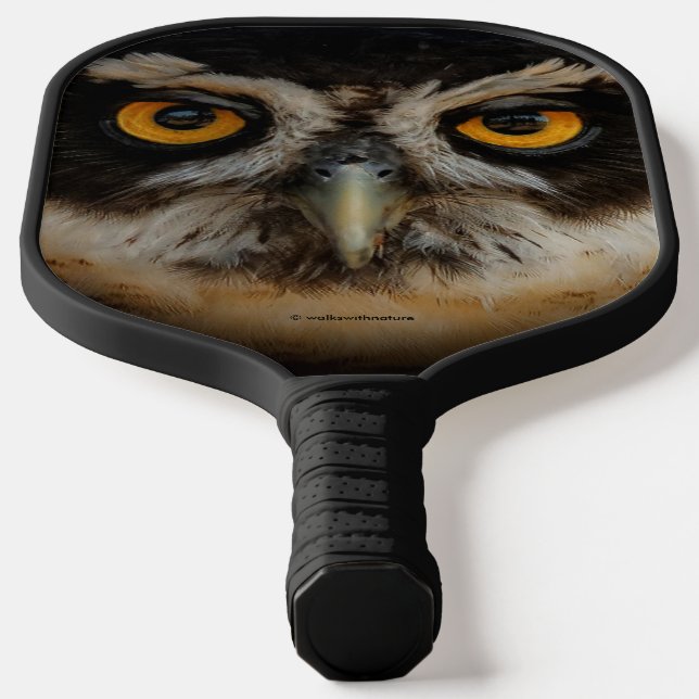 Mesmerising Golden Eyes of a Spectacled Owl Pickleball Paddle (Laydown)