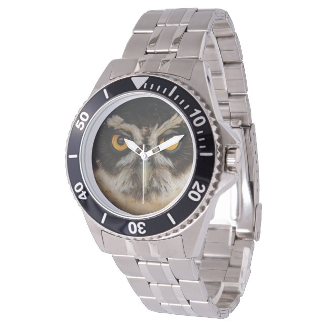 Mesmerising Golden Eyes of a Spectacled Owl Watch (Angled)