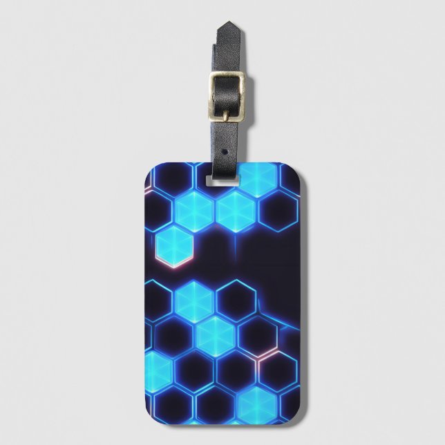 Mesmerising Holographic Cyberpunk Hexagon Tiles Luggage Tag (Front Vertical)