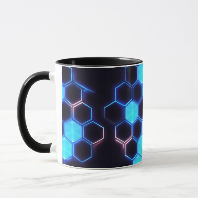 Mesmerising Holographic Cyberpunk Hexagon Tiles Mug (Left)