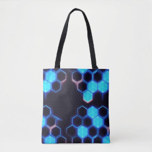 Mesmerising Holographic Cyberpunk Hexagon Tiles Tote Bag