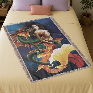 Mesmerising Koi Mermaid Water Dragon Fantasy Throw Blanket